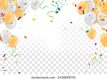 Happy Birthday Background with Flying Balloons and Confetti. Vector Illustration