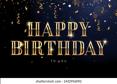 Happy birthday background with gold confetti vector illustration