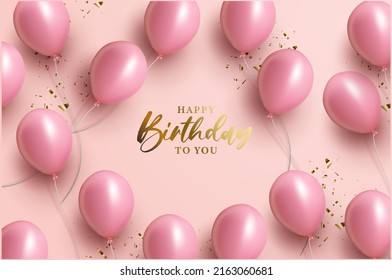 Happy Birthday Background with pink ballons