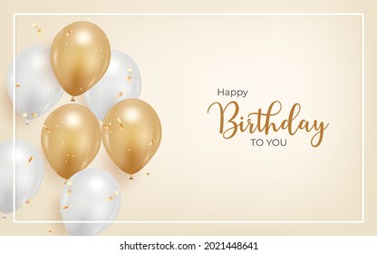 happy birthday background with realistic balloon and golden confetti.