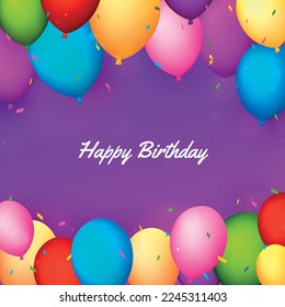 Happy birthday background with realistic balloons and confetti