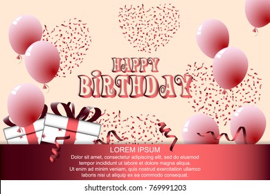 Happy birthday background. With realistic balloons and wishes. Vector. Abstract.