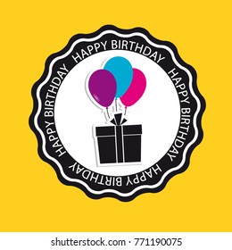 Happy Birthday Background, Seal, Button With Gift And Balloons