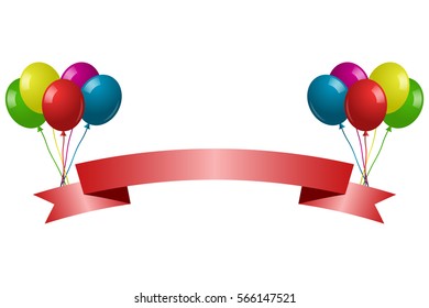 Happy birthday background with set of colorful balloons. Festive red ribbon on inflatable bright air balls