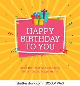 Happy Birthday Background Template with Gift Box Illustration.
