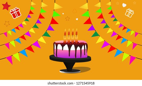 Happy Birthday Background Template with Gift Box confetti Illustration