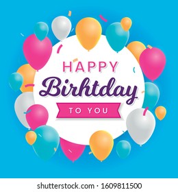 Happy Birthday Background Template with Illustrations of balloons. Greeting card design