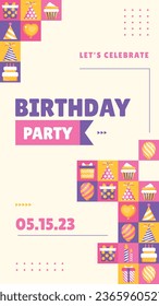 Happy birthday background. Happy birthday text. kids birthday party. Vector Illustration design. cake, balloons, party decoration elements. confetti and gift box. birthday celebration. greeting card.