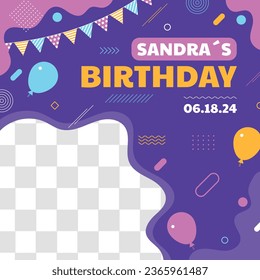 Happy birthday background. Happy birthday text. kids birthday party. Vector Illustration design. cake, balloons, party decoration elements. confetti and gift box. birthday celebration. greeting card.