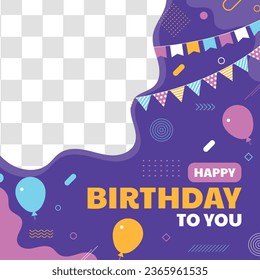 Happy birthday background. Happy birthday text. kids birthday party. Vector Illustration design. cake, balloons, party decoration elements. confetti and gift box. birthday celebration. greeting card.