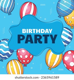 Happy birthday background. Happy birthday text. kids birthday party. Vector Illustration design. cake, balloons, party decoration elements. confetti and gift box. birthday celebration. greeting card.