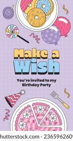Happy birthday background. Happy birthday text. kids birthday party. Vector Illustration design. cake, balloons, party decoration elements. confetti and gift box. birthday celebration. greeting card.