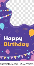 Happy birthday background. Happy birthday text. kids birthday party. Vector Illustration design. cake, balloons, party decoration elements. confetti and gift box. birthday celebration. greeting card.