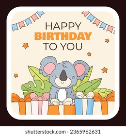 Happy birthday background. Happy birthday text. kids birthday party. Vector Illustration design. cake, balloons, party decoration elements. confetti and gift box. birthday celebration. greeting card.
