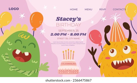Happy birthday background. Happy birthday text. kids birthday party. Vector Illustration design. cake, balloons, party decoration elements. confetti and gift box. birthday celebration. greeting card.