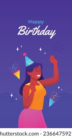 Happy birthday background. Happy birthday text. kids birthday party. Vector Illustration design. cake, balloons, party decoration elements. confetti and gift box. birthday celebration. greeting card.