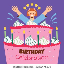Happy birthday background. Happy birthday text. kids birthday party. Vector Illustration design. cake, balloons, party decoration elements. confetti and gift box. birthday celebration. greeting card.