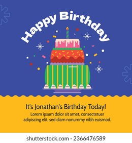 Happy birthday background. Happy birthday text. kids birthday party. Vector Illustration design. cake, balloons, party decoration elements. confetti and gift box. birthday celebration. greeting card.