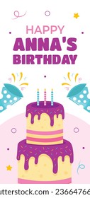 Happy birthday background. Happy birthday text. kids birthday party. Vector Illustration design. cake, balloons, party decoration elements. confetti and gift box. birthday celebration. greeting card.