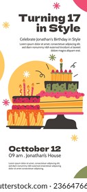 Happy birthday background. Happy birthday text. kids birthday party. Vector Illustration design. cake, balloons, party decoration elements. confetti and gift box. birthday celebration. greeting card.