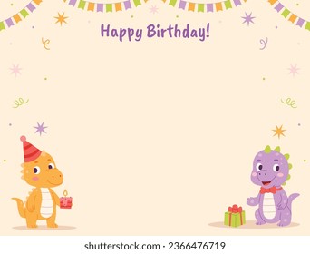 Happy birthday background. Happy birthday text. kids birthday party. Vector Illustration design. cake, balloons, party decoration elements. confetti and gift box. birthday celebration. greeting card.