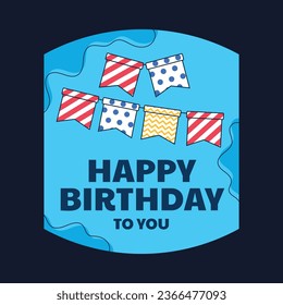Happy birthday background. Happy birthday text. kids birthday party. Vector Illustration design. cake, balloons, party decoration elements. confetti and gift box. birthday celebration. greeting card.