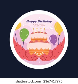 Happy birthday background. Happy birthday text. kids birthday party. Cartoon Vector Illustration design. cake, balloons, party decoration elements. birthday celebration. greeting card. label, sticker.