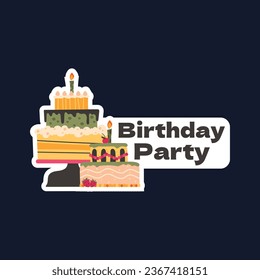 Happy birthday background. Happy birthday text. kids birthday party. Cartoon Vector Illustration design. cake, balloons, party decoration elements. birthday celebration. greeting card. label, sticker.