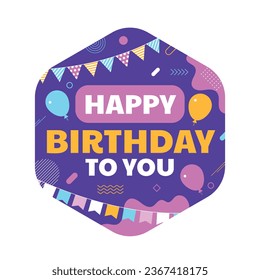 Happy birthday background. Happy birthday text. kids birthday party. Cartoon Vector Illustration design. cake, balloons, party decoration elements. birthday celebration. greeting card. label, sticker.