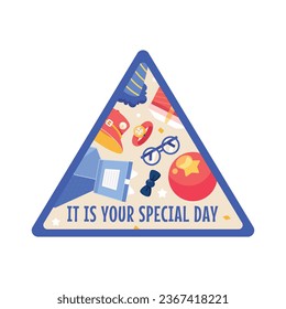 Happy birthday background. Happy birthday text. kids birthday party. Cartoon Vector Illustration design. cake, balloons, party decoration elements. birthday celebration. greeting card. label, sticker.