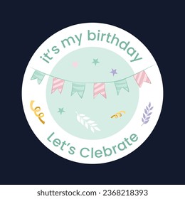 Happy birthday background. Happy birthday text. kids birthday party. Cartoon Vector Illustration design. cake, balloons, party decoration elements. birthday celebration. greeting card. label, sticker.