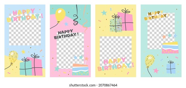 Happy Birthday Background. Vector Birthday For Social Media Stories. Birthday In Flat Style