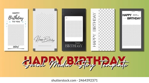 Happy birthday background. Vector birthday for social media stories. Birthday party editable templates set for stories. Happy birthday congratulation layout.