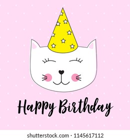 Happy Birthday Background wuth Little Cute Cat Vector Illustration EPS10