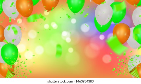 Happy Birthday Backgrounds Grand opening ceremony vector banner. Realistic glossy balloons, confetti 
