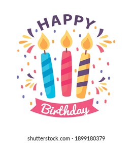 happy birthday badge with candles on white background vector illustration design