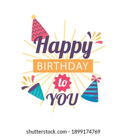 happy birthday badge with party hats on white background vector illustration design