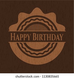 Happy Birthday badge with wood background