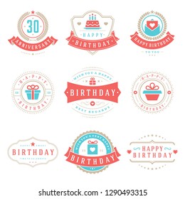 Happy Birthday Badges Labels Vector Design Stock Vector (Royalty Free ...