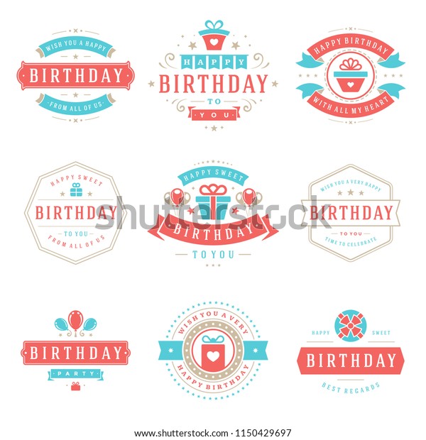 Happy Birthday Badges Labels Vector Design のベクター画像素材 ロイヤリティフリー