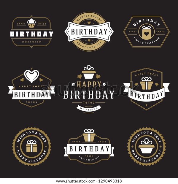 Happy Birthday Badges Labels Vector Design のベクター画像素材 ロイヤリティフリー