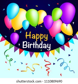 Happy Birthday with ballons and confetti Background vector design for Greeting Card. Invitation Card