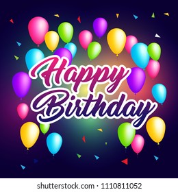 Happy Birthday with ballons and confetti Background vector design for Greeting Card. Invitation Card