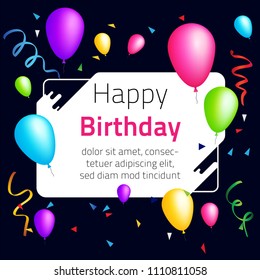 Happy Birthday with ballons and confetti Background vector design for Greeting Card. Invitation Card