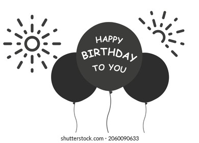 Happy birthday with ballons and firework. Vector illustration in flat design