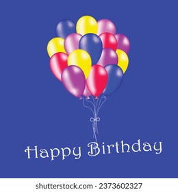 happy birthday balloon color blue red  yellow pink party card gift birthday card illustration eps 10