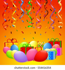 Happy Birthday, balloon, and gift box 