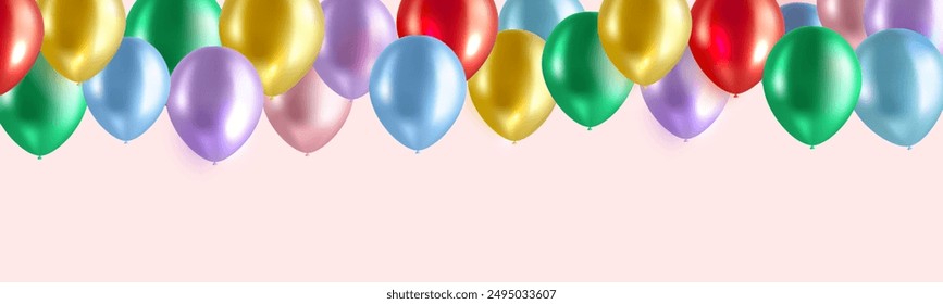 Happy birthday. Balloon realistic border template for birhday greeting cards, holidays. Creative vector glossy helium balloons. Happiness concept