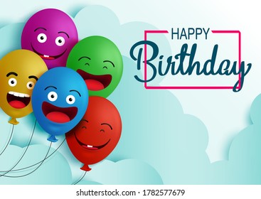 Happy birthday balloon vector background banner. Happy birthday text in empty space for messages and party colorful balloons element for kids birthday celebration greeting card. Vector illustration   