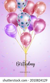 Happy birthday balloon vector design. Happy birthday to you text with bunch of pattern balloons element for birth day celebration greeting card design. Vector illustration
